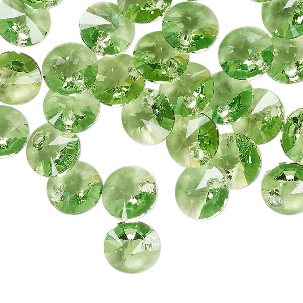 Drop 12pk peridot, Crystal Passions&reg; Regenerated 8mm pendant mini disk 6428 image number 1