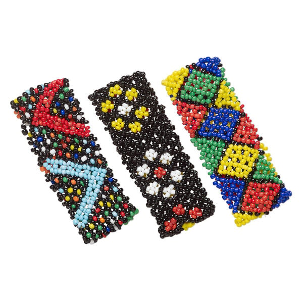 Bracelet mix, Just for Fun, stretch, elastic and glass seed beads 1pkg3, multicolored, 26mm width, 6-1/2 inches. image number 0