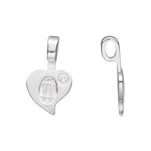 Bail, Aanraku&reg;, glue-on, silver-plated "pewter" (zinc-based alloy), 27x13.5mm with 13.5x13mm heart flat base. Sold per pkg of 5.