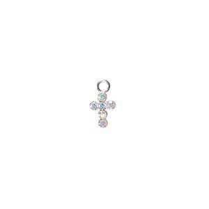 Drop, crystals and sterling silver, crystal AB, 7x5mm cross. Sold per pkg of 2.
