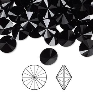 Chaton 144pk jet, Swarovski&reg; 8.16-8.41mm rivoli SS39 1122