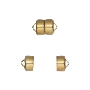 Clasp magnetic 1pkg12, 8.6x7.7mm barrel, brass Mag-Lok&reg; 1-strand