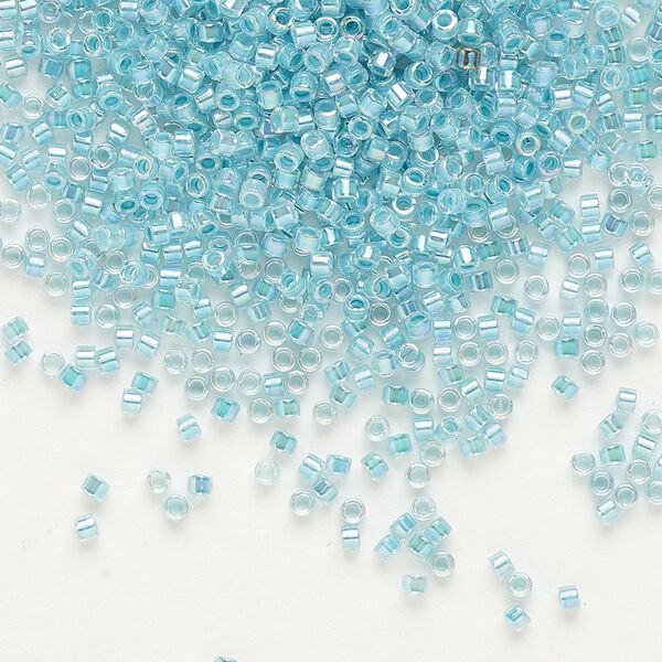 Seed bead, Delica&reg;, glass, pkg/50g, #11 round, translucent turquoise green-lined luster crystal clear (DB-0079). image number 0