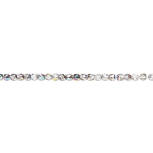 Bead, Czech fire-polished glass, opaque to transparent clear vitrail, 2mm faceted round. Sold per 8-inch strand, approximately 95-100 beads.