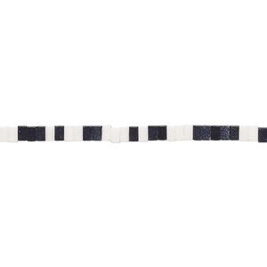 Bead, porcelain, opaque shiny black and white, 2.5x1.5mm squaredelle. Sold per 8-inch strand, approximately 120 to 140 beads.