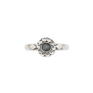 Ring, antiqued sterling silver, 3mm wide with smooth flower design and 4mm round setting, size 7. Sold individually.
