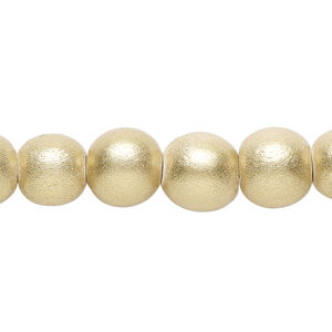 Bead 1pkg1, Taiwanese cheesewood (dyed / waxed), frosted yellow gold, 9-10mm round, 15-1/2 to 16 inches.