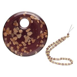 Focal, lampworked glass, purple with copper-colored glitter, 49mm round go-go. Sold individually.