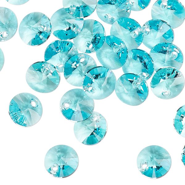 Drop 12pk light turquoise, Crystal Passions&reg; 8mm pendant mini disk 6428 image number 1