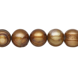 Freshwater pearl 1pkg1, semi-round, 15 inch antique golden copper 9-13mm cultured