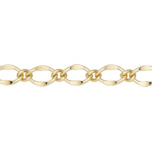 Chain 1pkg1 long & short, 6mm oval, gold-finished brass 5 foot unfinished