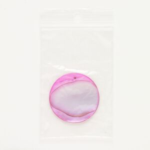 Focal, mother-of-pearl shell (dyed) 1pkg1, pink, 35mm top-drilled flat round.