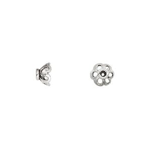 Bead cap, antiqued sterling silver, 6x4mm rondelle with cutout design, fits 5-7mm bead. Sold per pkg of 6.