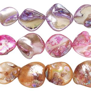 Mother-of-pearl shell 1pkg3, freeform bead mix 15 inch multicolored AB 12x9mm-27x24mm