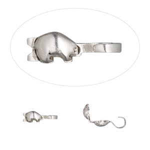 Bead tip bottom clamp-on 1pkg100 silver-plated, 8x3mm bear / open loop, brass / antiqued / Hot Tips&reg;