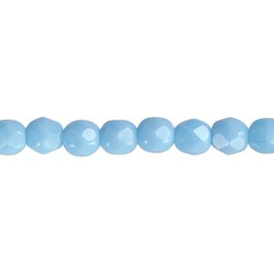 Bead, Czech fire-polished glass, opaque turquoise blue, 6mm faceted round. Sold per 15-1/2" to 16" strand, approximately 65 beads.