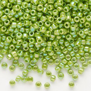 Seed bead, Dyna-Mites&trade;, glass, opaque rainbow lime, #8 round. Sold per 1/2 kilogram pkg.