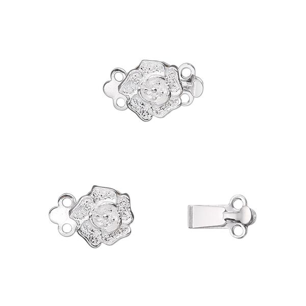 Clasp tab 1pkg10 silver-plated, 9mm rose, brass 2-strand image number 0