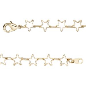 Chain 1pkg1 star, 6.5mm open / lobster claw clasp, gold-finished brass 18 inch