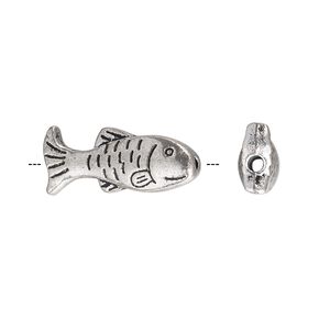 Bead 1pkg10 silver-plated "pewter", 23x10mm fish, antique