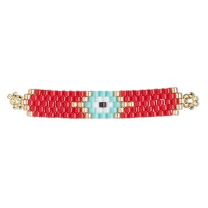 Focal, Creative Touch, glass, red and multicolored, 40x7mm rectangle with wards-off-the-evil-eye design. Sold individually.
