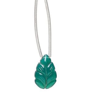 Green onyx 1pkg1, hand-cut top-drilled carved leaf bead 18x12mm