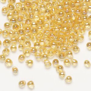 Seed bead, Miyuki, glass, pkg/250g, 4x3.4mm fringe, translucent rainbow light amber yellow, (DP-251).