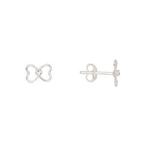 Earstud sterling silver / Preciosa crystal 1pkg2, 8x5.5mm open bow / earnuts included, Create Compliments&reg; crystal clear 1 pair