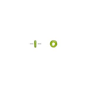 Bead, Czech pressed glass, opaque green apple, 4x1mm ring. Sold per pkg of 100.