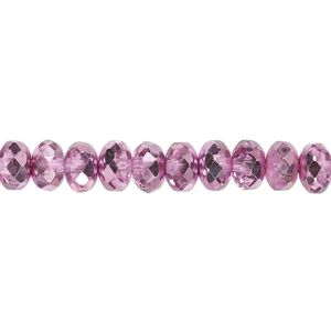 Bead, Czech fire-polished glass, metallic watermelon, 7x5mm faceted rondelle. Sold per 15-1/2" to 16" strand.