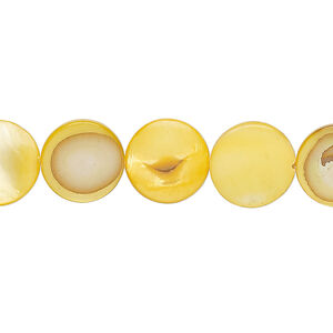 Mother-of-pearl shell 1pkg1, puffed flat round bead 15 inch mango 11-12mm