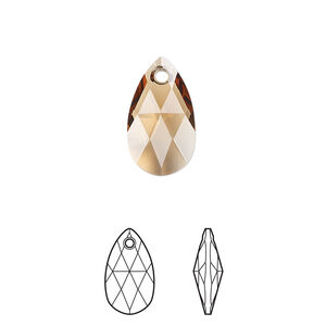 Drop 1pkg144 light smoked topaz, Swarovski&reg; ReCreated&trade;, 16mm faceted pendant pear 6106