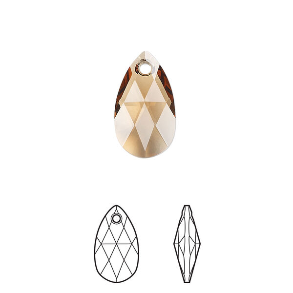 Drop 1pkg144 light smoked topaz, Swarovski&reg; ReCreated&trade;, 16mm faceted pendant pear 6106 image number 0
