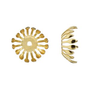 Bead cap, gold-finished steel, 17x7.5mm burst, fits 14-16mm round bead. Sold per pkg of 20.