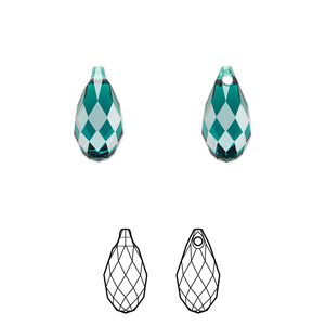 Briolette 24pk emerald, Crystal Passions&reg; 13x6.5mm pendant drop 6010