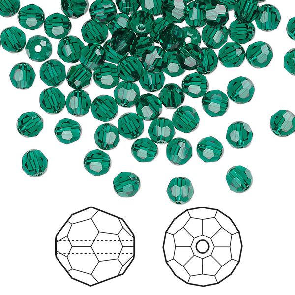Bead 720pk emerald, Swarovski&reg; 4mm round 5000 image number 0