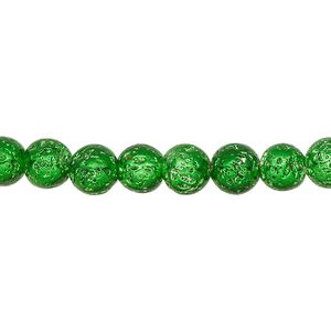 Lava rock 1pkg1, electrocoated round bead, emerald green 15.5-16 inch 6-7mm