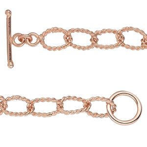 Chain 1pkg1 copper-plated cable, 7mm twisted oval / toggle clasp, copper 24 inch