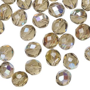Bead, Czech fire-polished glass 1pkg600, translucent smoke half-coated AB, 8mm faceted round.