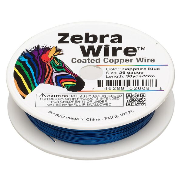 Wire, Zebra Wire&trade;, color-coated copper, sapphire blue, round, 26 gauge. Sold per 30-yard spool. image number 0