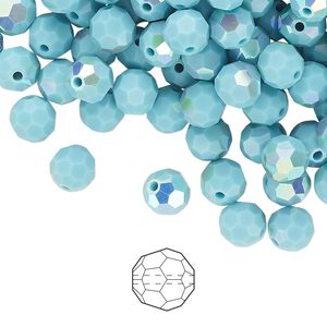 Bead 288pk turquoise AB, Preciosa Czech crystal 6mm round