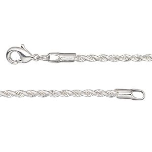 Chain 1pkg1 silver-plated rope, 2.1mm / lobster claw clasp, brass 24 inch