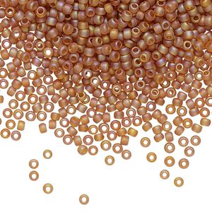 Seed bead, TOHO BEADS&reg;, glass, pkg/50g, #11 round, translucent rainbow frosted dark topaz (TR-11-162CF).