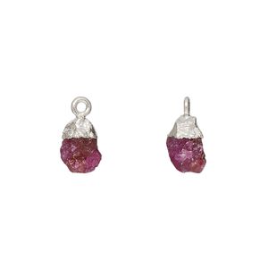 Drop 1pkg1, sterling silver and electrocoated ruby, 8x5mm-9x7mm hand-cut nugget