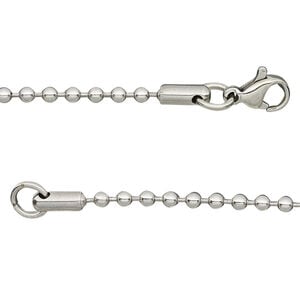 Chain 1pkg1, stainless steel, 2.4mm ball, 18 inches with clasp.