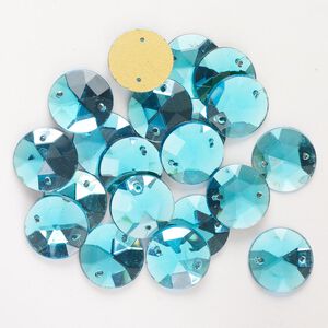 Sew-on 1pkg20 aqua blue foil back, vintage Preciosa Czech crystal 20mm round