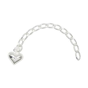 Extender chain 1pkg1 sterling silver link, 3mm long cable / 6.5x5mm heart, 2 inch