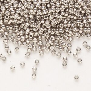 Seed bead, Miyuki, glass, pkg/250g, #11 rocaille, opaque galvanized pewter, (RR-1095).