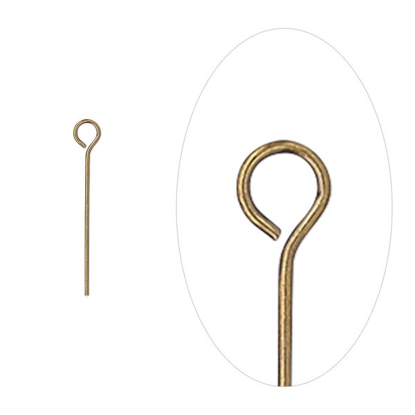 Eye pin 1pkg100 gold-plated, 0.75 inch, 24 gauge brass antique image number 0