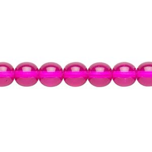 Bead, Czech dipped d&eacute;cor glass druk, hot pink, 8mm round. Sold per 15-1/2" to 16" strand.